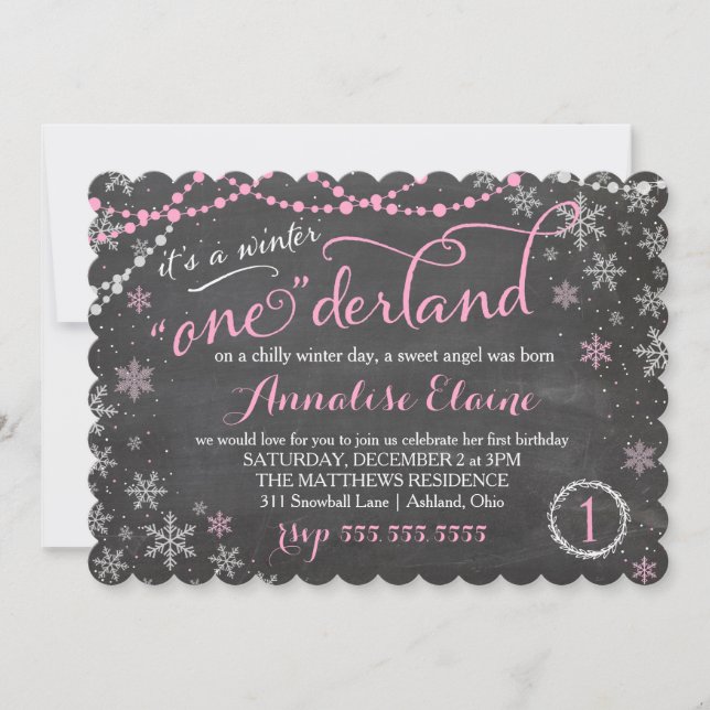 GC Pink Winter ONEderland Birthday Invitation (Front)