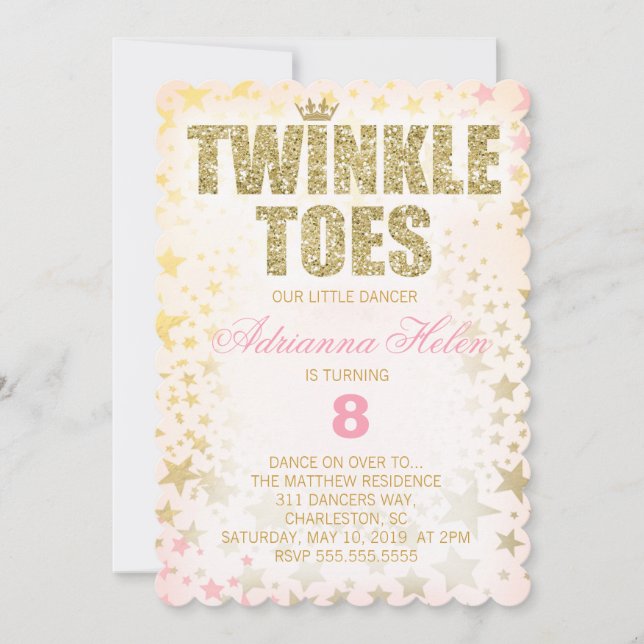 GC Scalloped Glitter Twinkle Toes Dancer Invitation (Front)