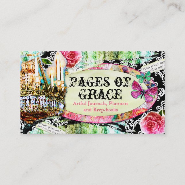 GC Shabby Vintage Charm Black Damask Business Card (Front)