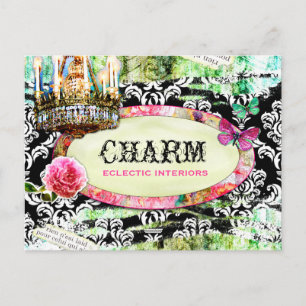 GC Shabby Vintage Charm Black Damask Postcard
