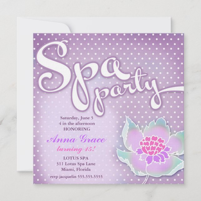GC Spa Party Lotus Purple Invitation (Front)