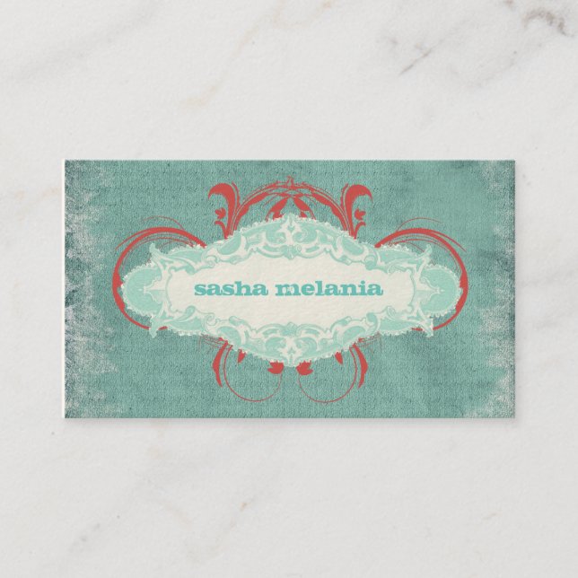 GC | Tantalising Turquoise Red "Aged" Business Card (Front)