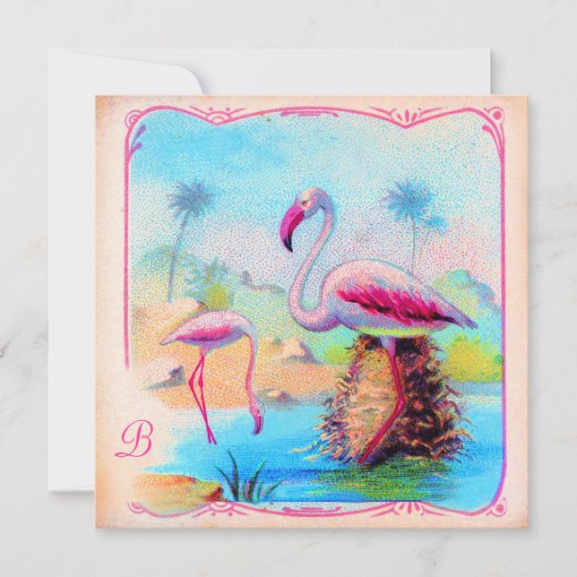 GC | Vibrant Vintage Flamingos Invitation (Front)