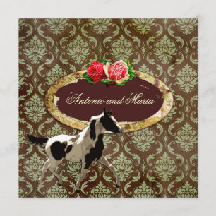 GC Vintage Damask with Horse Brown Invitation
