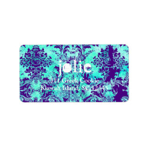 GC Vintage Turquoise & Purple Damask Label