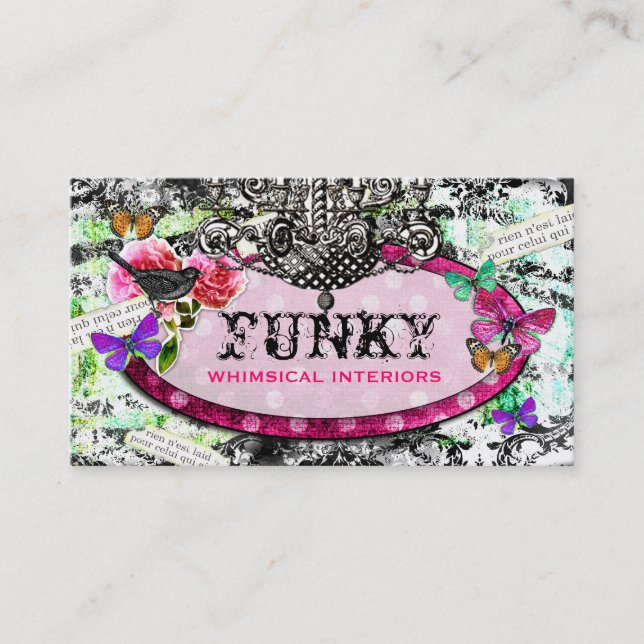 GC | Whimsical Vintage Charm Black Damask Business Card (Front)