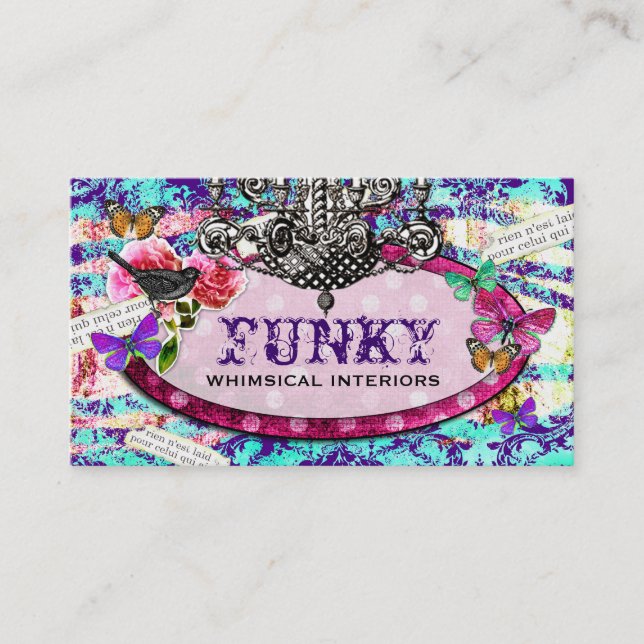 GC | Whimsical Vintage Charm Purple Blue Business Card (Front)
