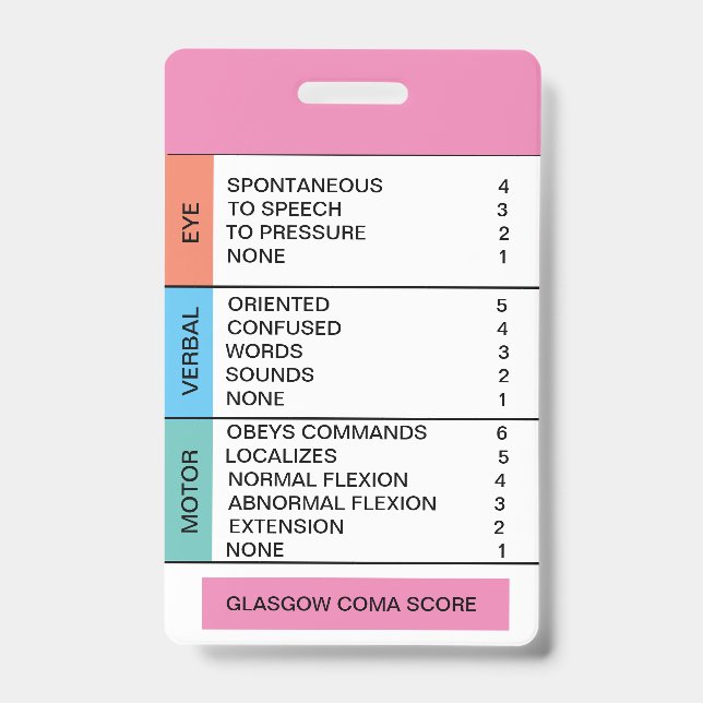 GCS/Consciousness Cheat Sheet for Badge Reel ID Badge (Front)