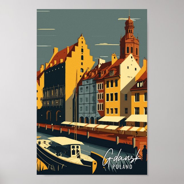 Gdansk Poland Art vintage travel illustration Poster (Front)