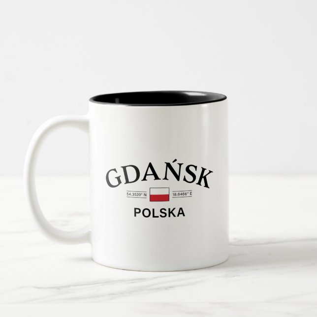 Gdansk Polska (Poland) Polish Coordinates Two-Tone Coffee Mug (Left)