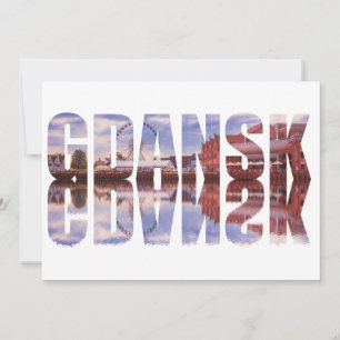 Gdansk text with old town view with reflection