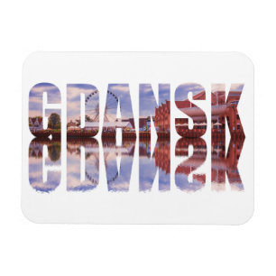 Gdansk text with old town view with reflection magnet