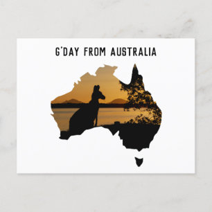 G'Day From Australia Black White Gold Sunset Postcard