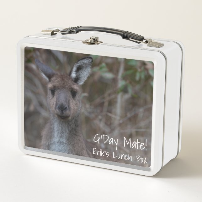 G'Day Mate! Personalized Cute Kangaroo Australia Metal Lunch Box (Front)