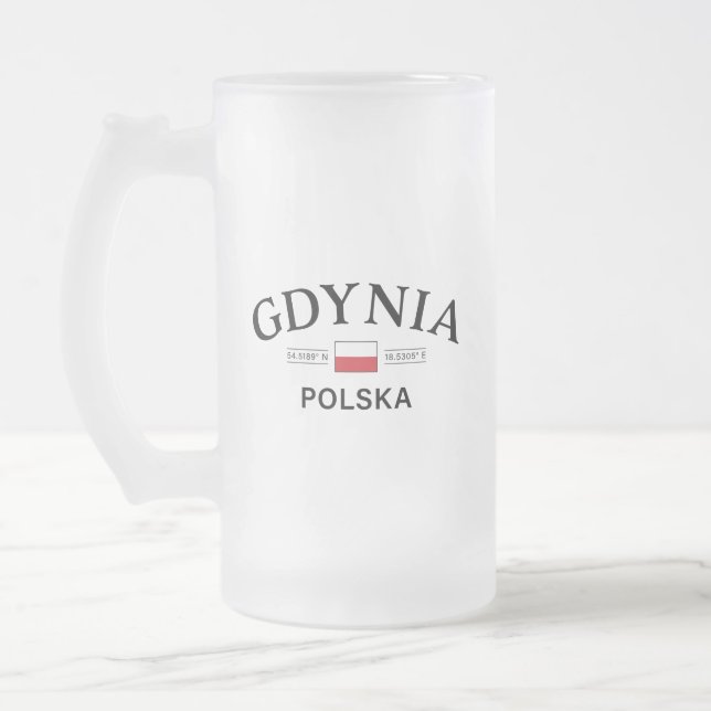 Gdynia Polska (Poland) Polish Coordinates Frosted Glass Beer Mug (Left)