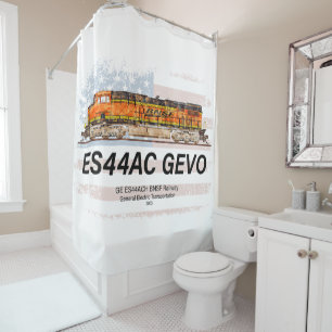 GE ES44AC GEVO Locomotive and American flag Shower Curtain