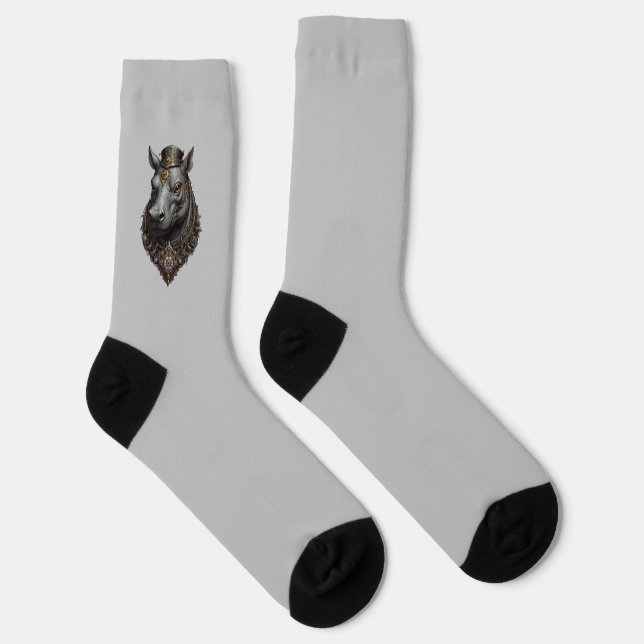 "Gear-Driven Giant: The Steampunk Hippo" Socks (Right)