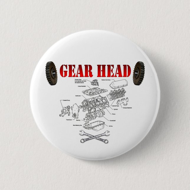 GEAR HEAD 6 CM ROUND BADGE (Front)