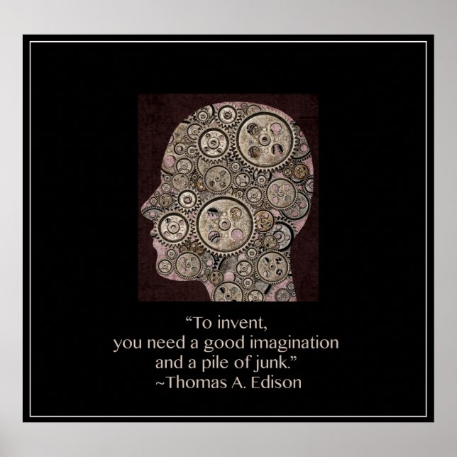 Gear Head with Thomas Edison Quote Poster (Front)