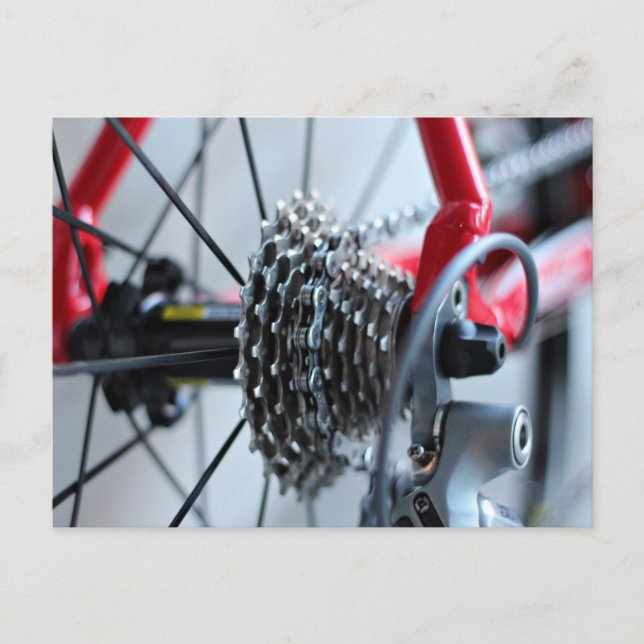Gear Themed, A Red Bicycle With Several Gears To A Postcard (Front)