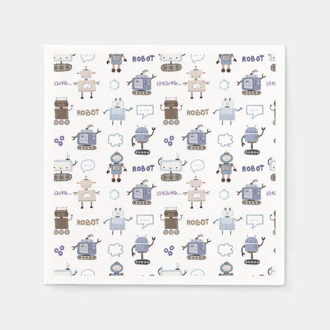Gear Up for Fun Robot Kids Happy Birthday Napkin (Front)