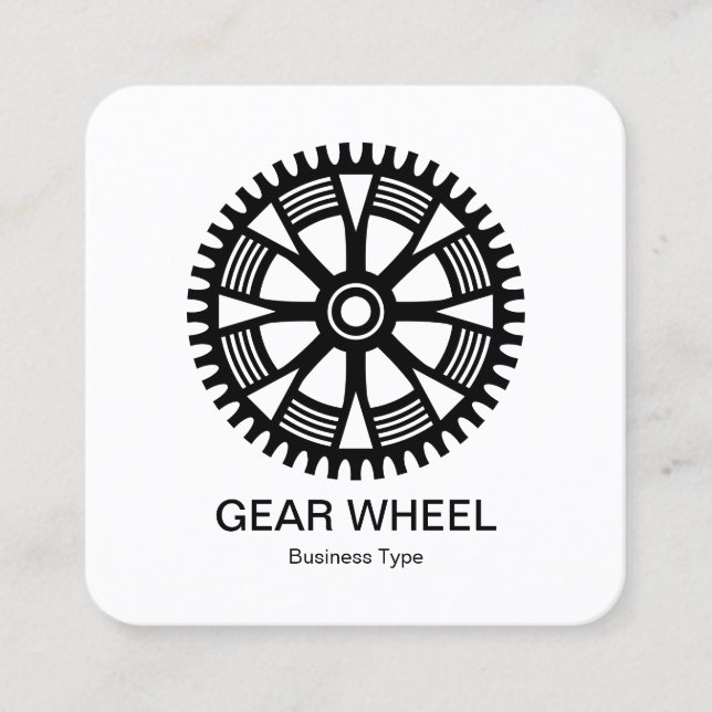 Gear Wheel 05 -  Black on White Square Business Card (Front)