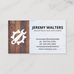 Gear Wrench Logo   Wood Background Business Card