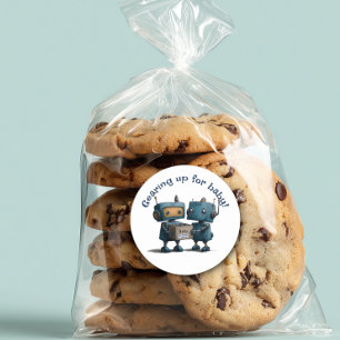 Gearing Up for Baby – Robot Baby Shower Classic Round Sticker