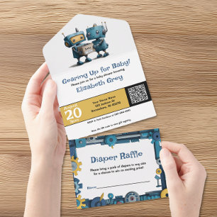 Gearing Up for Baby – Robot Baby Shower Invitation