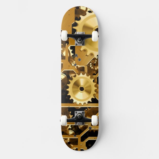Gears Clock Gold Grunge Rust Destiny Design Skateboard (Front)