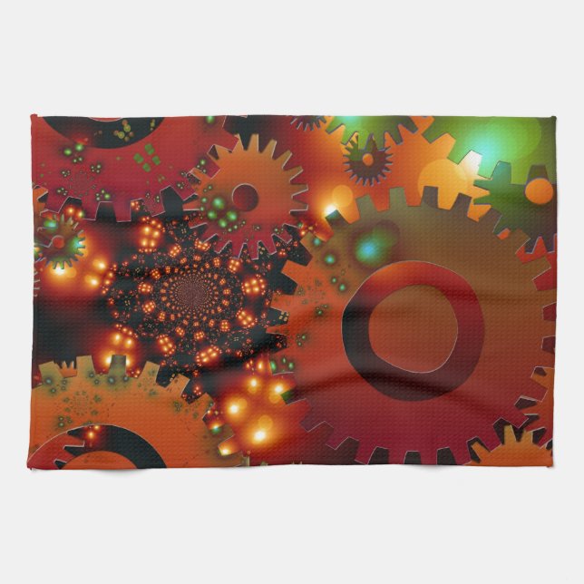 Gears Clock Office Design Digital Art Destiny Tea Towel (Horizontal)