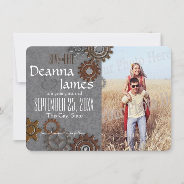 Gears Industrial Steel Grey Save the Date Invitation (Front)