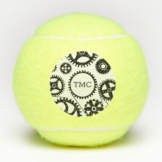 Gears INITIALS Biking Black & White Sports Fun Tennis Balls (Front)