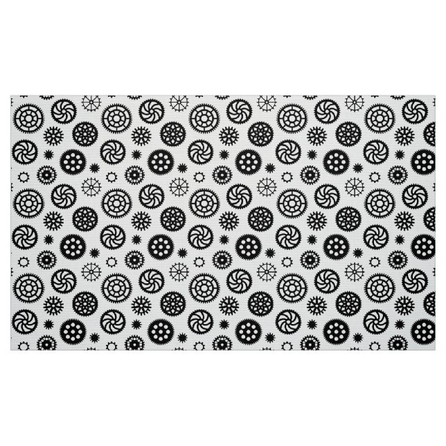 Gears Pattern 070819 - Black on White Fabric (Fat Quarter)