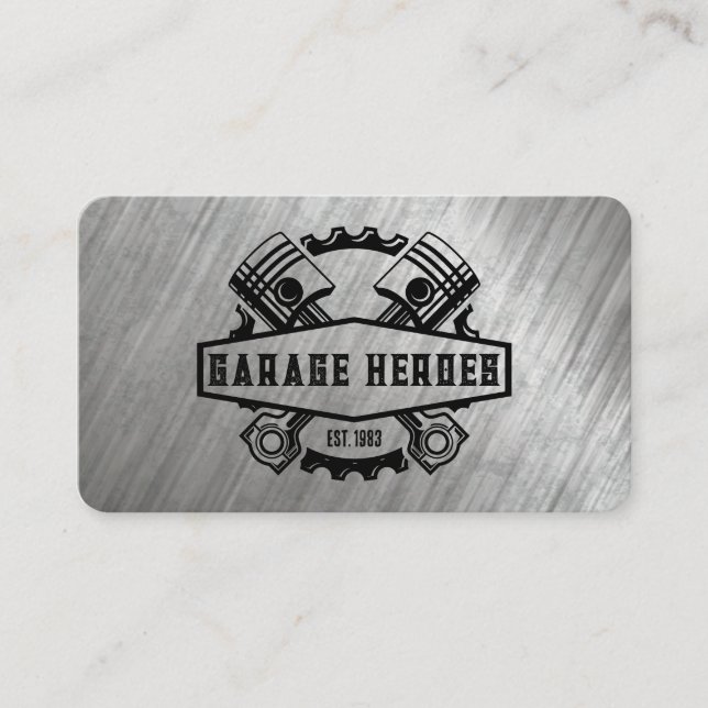 Gears Pistons | Metal | Car Services Business Card (Front)