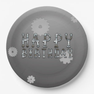 Gears Robot Futuristic Cool Fun Birthday Party Paper Plate