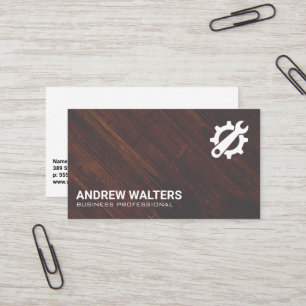 Gears Wrench Logo   Wooden Boards Business Card