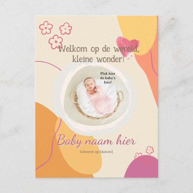 Gebortekaartje voor de kleine wonder invitation postcard (Front)