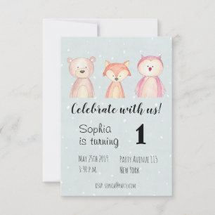 Geburtstag Einladung Tiere watercolor Invitation