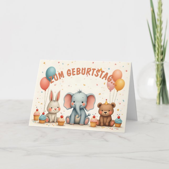 Geburtstagsfreude mit tierischen Freunden Card (Front)