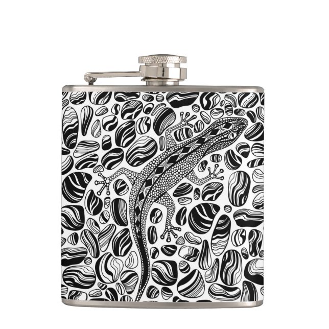Gecko and pebbles hip flask (Front)