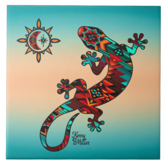 Gecko And Sun Ceramic Tile