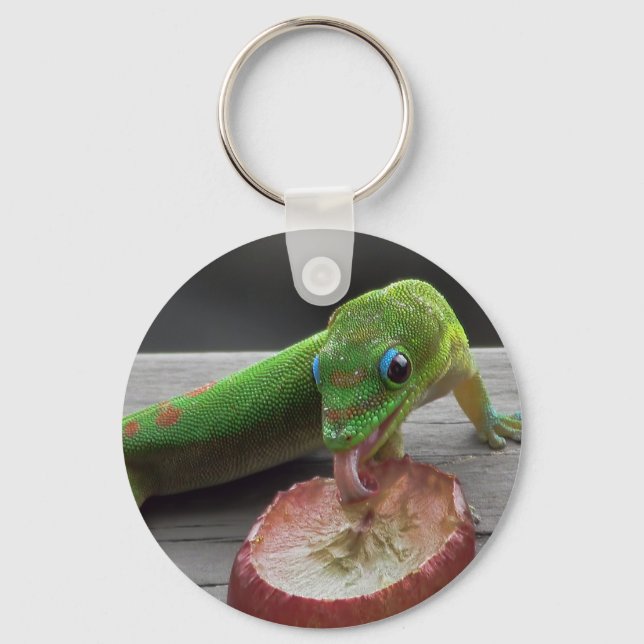 Gecko Eating Grapes Key Ring (Front)