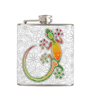 Gecko Floral Tribal Art Flasks
