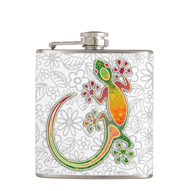 Gecko Floral Tribal Art Flasks (Front)