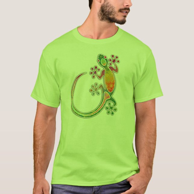 Gecko Floral Tribal Art T-Shirt (Front)