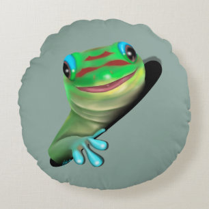 Gecko in a Hole Round Cushion
