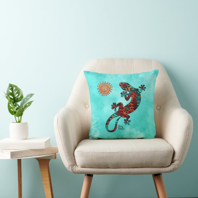 Gecko Lizard And Sun Throw Pillow (Chair)