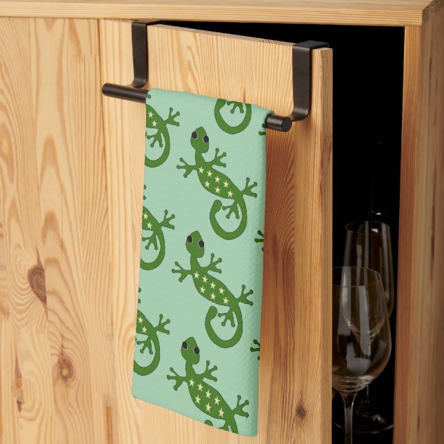 Gecko Lizard Design Any Colour Background Tea Towel (Thirds Fold)