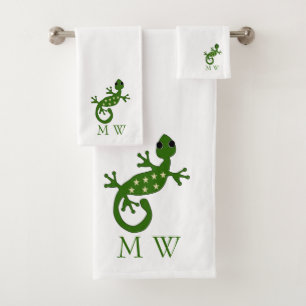 Gecko Lizard Design Monogrammed Bath Towel Set